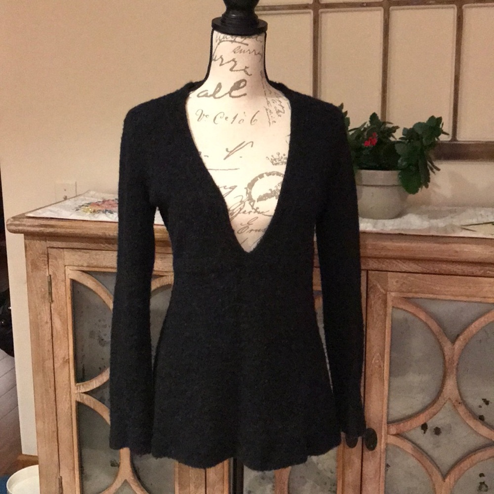 J Jill Deep V Neck Merino Wool Blend Sweater